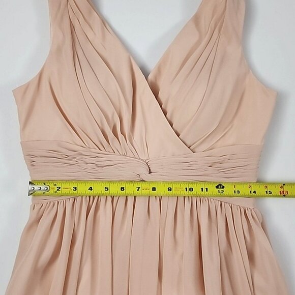 Tulle & Chantilly Women's Blush Chiffon Bridesmaid Dress V Neck Flowy Size 12 - Picture 13 of 14